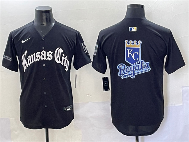 Men's Kansas City Royals Team Big Logo Black 'Gothic Crown Edition' Vapor Premier Limited Stitched Baseball Jersey
